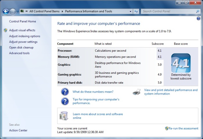 Windows Expierence Index in Windows 7