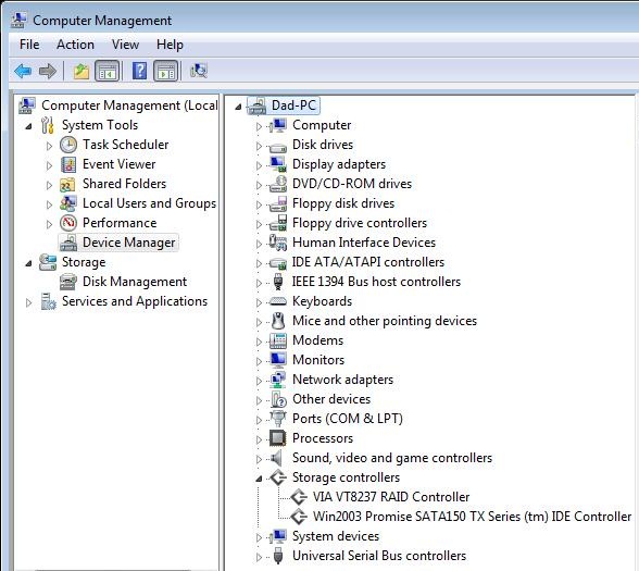 Device Manager Showing The Win2003 SATA Driver Installed