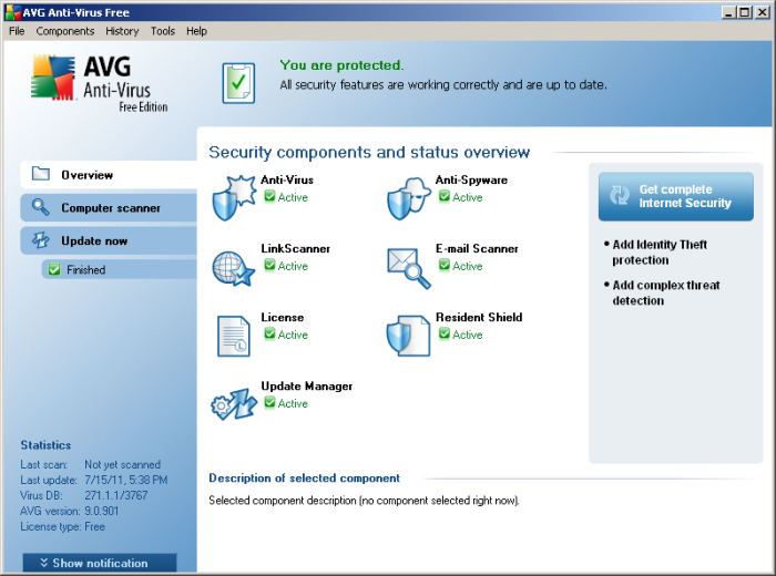 AVG 9 Free in Windows 2000